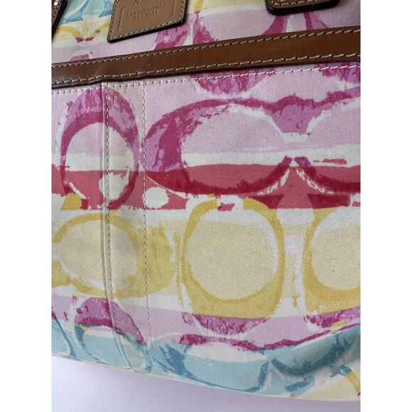 Coach Hampton Watercolor Scribble Handbag Tote Striped Shoulder Bag Purse 11756 - Picture 2 of 16